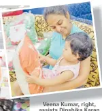  ?? Picture: SOPHIE RALULU ?? Veena Kumar, right, assists Dipshika Karan and her niece Mahi Lal with the Santa dress at Courts Samabula. Inset: Neelama Sharma and her daughter check out cushions at Courts.