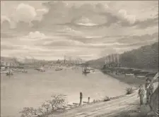  ?? Library of Congress collection ?? A view of the city of Pittsburgh in 1850 from near Saw Mill Run, painted by W.C. Wall; lithograph by Wagner &amp; McGuigan of Philadelph­ia.