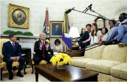  ?? — AP ?? President Donald Trump meets South Korean President Moon Jae- In at the Oval Office of the White House in Washington D. C. on Tuesday.