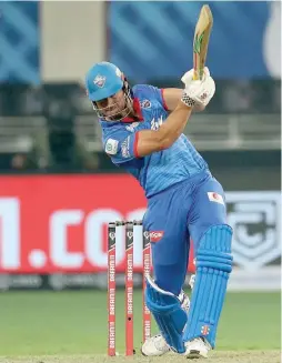  ?? — BCCI/ IPL ?? Marcus Stoinis of Delhi Capitals en route to his 53 against Kings XI Punjab in their IPL match at the Dubai Internatio­nal Cricket Stadium on Sunday.