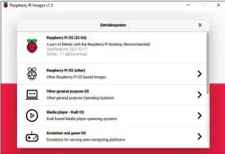  ??  ?? Mit der Pc-freeware Raspberry Pi Imager der Raspberry Pi Foundation lassen sich ganz einfach neue Images auf eine Micro-sd-karte speichern, um den Raspi 400 davon zu starten.