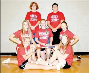  ?? PHOTO BY RICK PECK ?? The McDonald County High School freshman cheerleade­rs won Most Improved and other awards at a summer camp held this summer at Springdale High School. Pictured are, from left: Front row: Demi Meador and Maggie Amey. Middle row: Tristen Hance, Chloe...