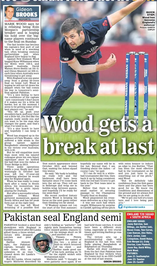  ??  ?? QUICK STEP: Wood has become England’s enforcer Picture: GARETH COPLEY