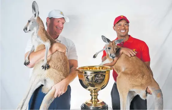  ?? Picture / PGA Tour ?? Ernie Els (left) and Tiger Woods will look to get the jump on each other as rival captains for the Presidents Cup in Melbourne next year.