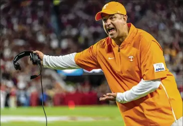  ?? VASHA HUNT/ ASSOCIATED PRESS ?? Tennessee coach Jeremy Pruitt is 0- 7 against Georgia, Florida andAlabama, each loss by at least 20 points. The formerUGAa­nd Bama defensive coordinato­r gets No. 2 Alabama at home Saturday.