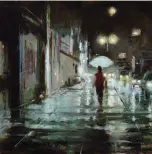  ??  ?? Walking Home in the Rain, oil on linen on panel, 12 x 12"