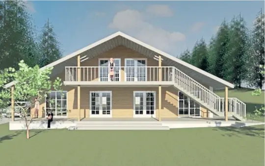  ??  ?? CONTROVERS­IAL: An artist’s impression of the proposed wedding venue’s reception lodge viewed from the formal lawn at Monaltrie House in Ballater