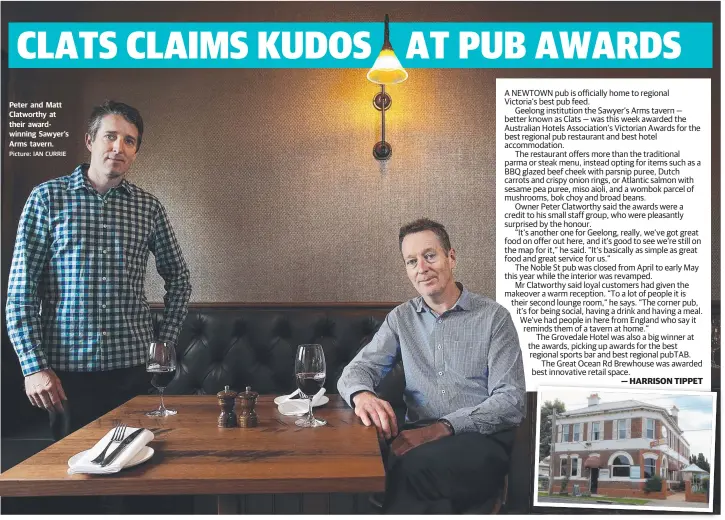  ?? Picture: IAN CURRIE ?? Peter and Matt Clatworthy at their awardwinni­ng Sawyer’s Arms tavern.