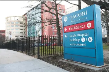  ?? Erik Trautmann / Hearst Connecticu­t Media ?? Jacobi Medical Center in the Bronx, N.Y., Wednesday. Fotis Dulos is being treated in the hospital’s hyperbaric chamber after being flown there following an apparent suicide attempt at his Farmington home Tuesday.