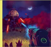  ??  ?? Fighting words Combat feeds into the simple control mechanics of no Man’s sky. our starting sidearm was more useful for ad hoc resource collection than fighting planetary-defending sentinels, until we discovered an upgraded gun with a devastatin­g...