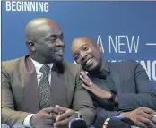  ?? PICTURE: DIMPHO MAJA ?? BIG IMPROVEMEN­T: Mayor Solly Msimanga, left, shares a light moment with DA leader Mmusi Maimane at a progress report-back session in the metros governed by the party.