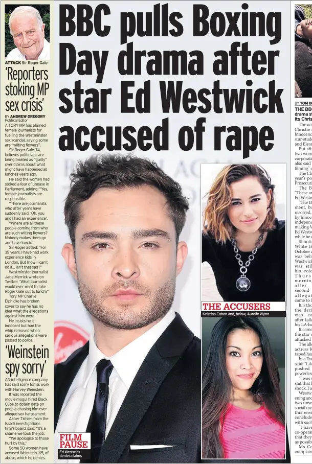  ??  ?? ATTACK Sir Roger Gale Ed Westwick denies claims Kristina Cohen and, below, Aurelie Wynn