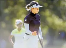  ?? AFP-Yonhap ?? Hannah Green of Australia pumps her fist after making a birdie putt on the 17th hole during the final round of the LPGA Cambia Portland Classic at Columbia Edgewater Country Club on Sunday in Portland, Ore.