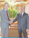  ??  ?? Kuwait’s Permanent Representa­tive to the UN and Internatio­nal Organizati­on’s headquarte­rs in Geneva Jamal Al-Ghunaim meets with FAO’s Senior Adviser for Program Developmen­t and Humanitari­an Affairs Rodrigue Vinet.