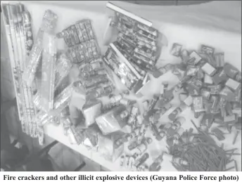  ??  ?? Fire crackers and other illicit explosive devices (Guyana Police Force photo)