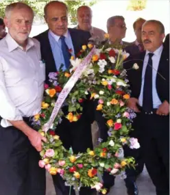  ??  ?? Jeremy Corbyn with Sinn Fein’s Gerry Adams … and laying a wreath near the graves of Palestinia­n terrorists in 2014