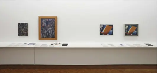  ??  ?? 1. Installati­on view of ‘Russian Avant-Garde at the Museum Ludwig’, with works by or previously attributed to Olga Rozanowa on the left and Liubov Popova on the right