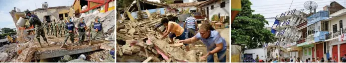  ?? FOTO AFP ?? En Juchitán, Oaxaca, donde el terremoto dejó más muertos, removían escombros para recuperar vidas. En el estado de Chiapas, 1.700 viviendas quedaron destruidas por el terremoto de 8,2 grados. El hotel Ana Centro del municipio de Matías Romero, en Oaxaca, se vino abajo con el terremoto.