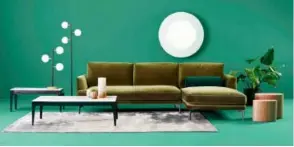  ??  ?? The Narnia sectional in emerald green is part of Mobilia’s new Velour Collection.