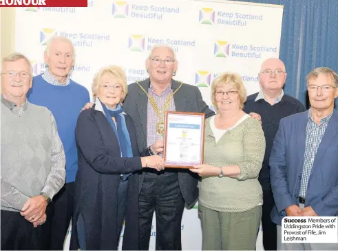  ??  ?? Success Members of Uddingston Pride with Provost of Fife, Jim Leishman