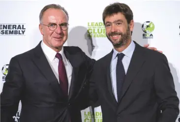  ??  ?? In and out... Andrea Agnelli (right) and KarlHeinz Rummenigge