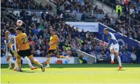  ?? ?? Pascal Gross scores Brighton’s third goal against Wolves. Photograph: Adam Davy/PA