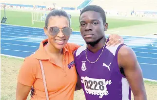  ??  ?? Mayberry Investment­s, VP of Marketing, Anika Jengelley, smiles for the camera with 100m runner Terrique Stennett of Kingston College at the SW Isaac Henry Invitation­al on Saturday, February 16, at the National Stadium. Mayberry was a major sponsor of the event.
