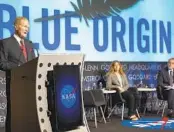  ?? AUBREY GEMIGNANI AP ?? NASA Administra­tor Bill Nelson announces Blue Origin’s selection to develop a lunar lander Friday.