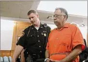  ?? JETTA FRASER / THE BLADE ?? Retired Toledo Police Lt. Frank Ramirez is led out of court Monday. Ramirez was convicted in 2016 of obstructin­g justice and tampering with evidence.