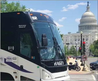  ?? PHOTO COURTESY OF BOB HARMER PHOTOGRAPH­Y ?? A motorcoach from Hagey Coach & Tours of Souderton participat­es in a rally in Washington, D.C. May 13to bring attention to the motorcoach industry and the economic impact of the coronaviru­s. Hagey joined more than 1,000buses from 46states.