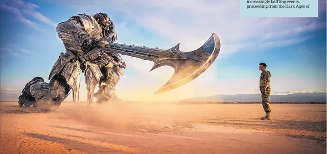  ?? COURTESY OF PARAMOUNT PICTURES ?? Megatron and Josh Duhamel as Lennox in a scene from “Transforme­rs: The Last Knight.”