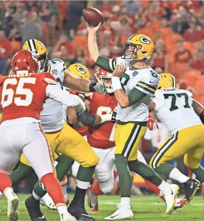  ?? DENNY MEDLEY / USA TODAY SPORTS ?? Green Bay Packers reserve quarterbac­k Tim Boyle threw a TD pass in the first half.