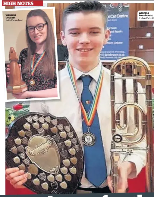  ??  ?? Winning Vocalist
Katie Carmichael Winning Trombonist Joshua Parkhill