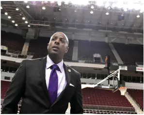  ?? (Pine Bluff Commercial/I.C. Murrell) ?? King Cotton Holiday Classic director Samuel Glover, pictured at Simmons Bank Arena in North Little Rock on Wednesday, worked with a committee to draw up two competitiv­e eight-team boys brackets and set up a fiveteam girls pool.