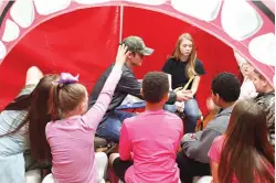  ?? Staff photos by Jennifer Middleton ?? above
Students at Fouke Elementary School learn the importance of keeping teeth healthy Friday during the Farm to You exhibit. The Arkansas Cooperativ­e Extension Service takes the exhibit across the state for children to learn healthy eating habits...