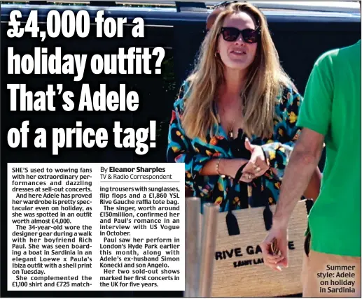  ?? ?? Summer style: Adele on holiday in Sardinia