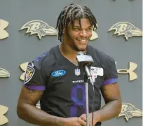  ?? KIM HAIRSTON/BALTIMORE SUN ?? Ravens QB Lamar Jackson, entering the final year of his rookie contract for a guaranteed $23 million, reported to minicamp after skipping voluntary workouts this spring.