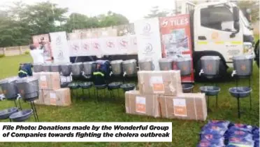  ?? ?? File Photo: Donations made by the Wonderful Group of Companies towards fighting the cholera outbreak