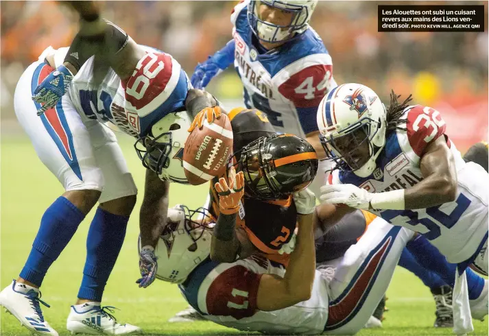  ?? PHOTO KEVIN HILL, AGENCE QMI ?? Les Alouettes ont subi un cuisant revers aux mains des Lions vendredi soir.