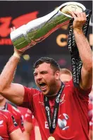  ??  ?? Tadhg Beirne celebrates Scarlets’ win in this year’s Guinness PRO12 final