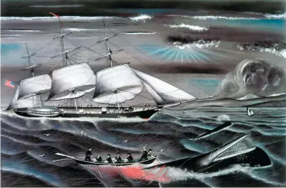  ??  ?? ‘Whaling Off the Coast of California’; chalk drawing by a ship’s mate on the Joseph Grinnell, circa 1860