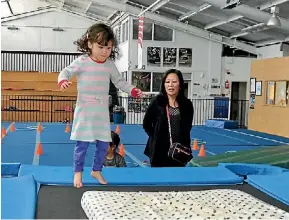  ??  ?? Sovann Stewart, 3, tries out the trampoline at Hutt Valley GymSports. The club is looking for a new home.