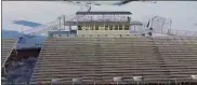  ?? IMAGE COURTESY OF NPTV ?? A new press box sits atop recently reconstruc­ted bleachers at North Penn High School’s Crawford Stadium, as seen in aerial drone video shot by the high school’s NPTV channel.