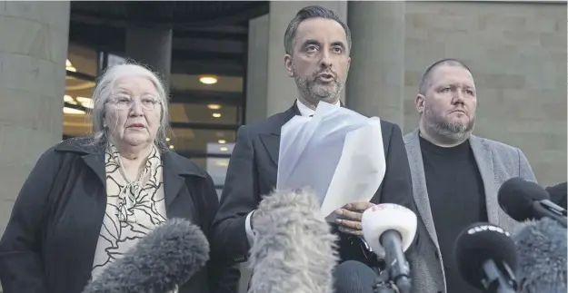  ?? ?? Solicitor Aamer Anwar, beside Emma Caldwell's mother Margaret and other family members