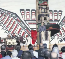  ??  ?? Canada’s Prime Minister Justin Trudeau speaks during the closing ceremony of the National Inquiry into Missing and Murdered Indigenous Women and Girls, Gatineau, Quebec, June 3, 2019.