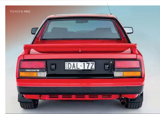  ??  ?? ABOVE That bluff tail with black in-fill panel is distinctiv­e – and with its sharp handling it was all many other drivers saw of the MR2 into the twisties