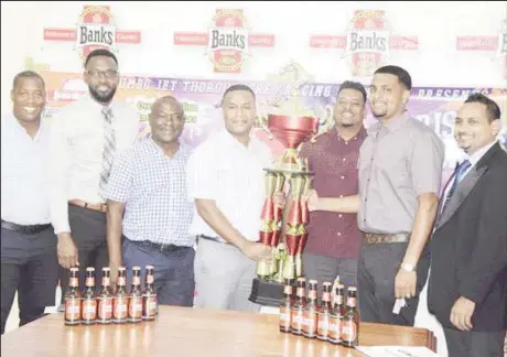  ??  ?? Some of the sponsors and organizers of the 2018 Guyana Cup pose for a photo at the launch recently at Thirst Park.