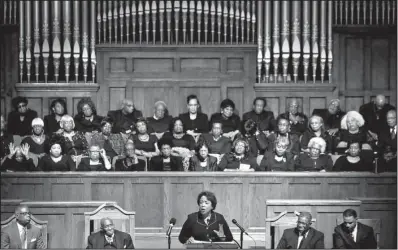  ?? AP/BRYNN ANDERSON ?? Attorney General Loretta Lynch speaks at the 16th Street Baptist Church on Sunday in Birmingham, Ala., commemorat­ing Martin Luther King Jr.’s Birthday.