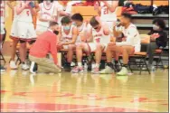  ?? Peter Wallace / Hearst Connecticu­t Media ?? Terryville coach Mark Fowler threw on a full-court press near the end of the first quarter, switching on the Kangaroo afterburne­rs in a rivalry win over Thomaston at Terryville High on Friday.