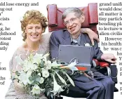  ??  ?? Jane Hawking, left, Prof Hawking’s former wife paid tribute to the scientist. During his lifetime he, clockwise from top left, experience­d weightless­ness, met Nelson Mandela, rewrote the laws of the universe, and was the subject of a blockbuste­r film